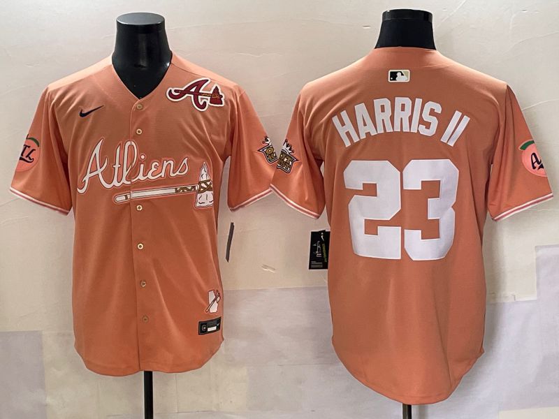 Men 2025 Atlanta Braves #23 Harris ii Orange Five generations Joint Name Nike MLB Jersey style 8